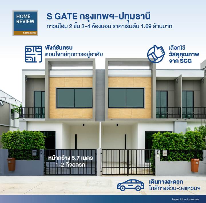 รีวิวทาวน์โฮม เอส เกต กรุงเทพฯ-ปทุมธานี สไตล์โมเดิร์น ฟังก์ชันครบ เลือกใช้วัสดุคุณภาพจาก SCG รีวิวทาวน์โฮม เอส เกต กรุงเทพฯ-ปทุมธานี สไตล์โมเดิร์น ฟังก์ชันครบ เลือกใช้วัสดุคุณภาพจาก SCG