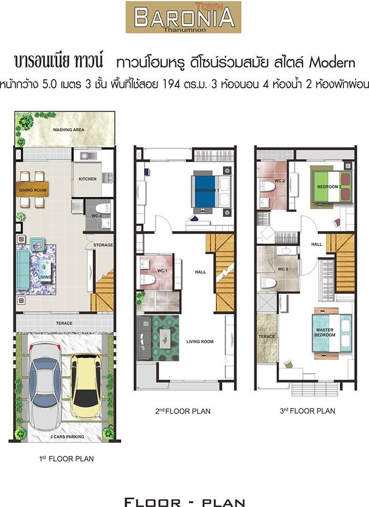 พรีวิวทาวน์โฮม บารอนเนีย ทาวน์ ท่าน้ำนนท์ (บางศรีเมือง 3) บ้าน 3 ชั้น พร้อมอยู่ สไตล์โมเดิร์น