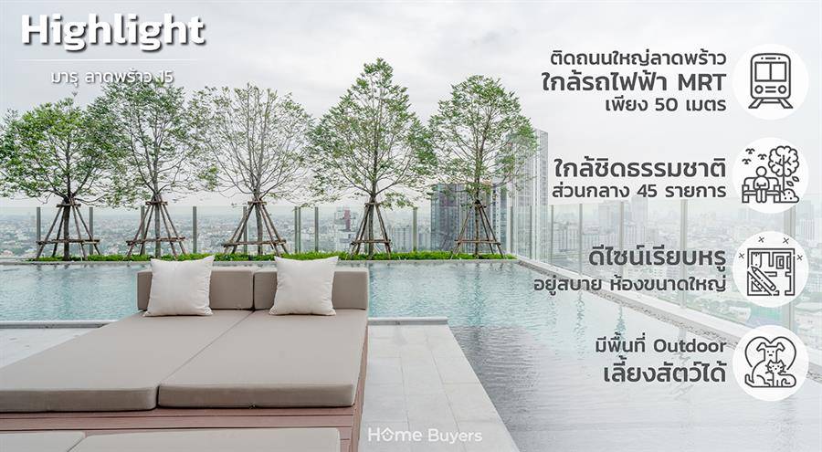รีวิวคอนโด มารุ ลาดพร้าว 15 (MARU LADPRAO 15) คอนโดใหม่ติด MRT สถานีลาดพร้าว ดีไซน์เรียบหรู ส่วนกลางจัดเต็ม ให้คุณได้ใกล้ชิดธรรมชาติ 