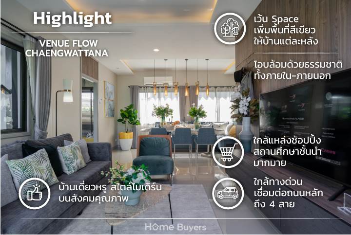 รีวิวบ้านเดี่ยว เวนิว โฟลว์ แจ้งวัฒนะ ดีไซน์สไตล์โมเดิร์น โอบล้อมด้วยธรรมชาติ พร้อมเว้น Space เพิ่มพื้นที่สีเขียวให้กับบ้านแต่ละหลัง บนทำเลศักยภาพใกล้ทางด่วน