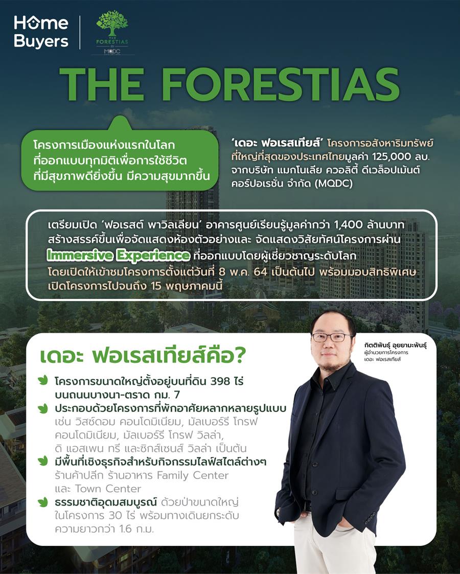 “เดอะ ฟอเรสเทียส์” โครงการเมืองแห่งแรกในโลกที่ออกแบบ เพื่อการใช้ชีวิตที่มีความสุขและสุขภาพดียิ่งขึ้น โดย MQDC เตรียมเปิดให้ชมห้องตัวอย่าง และ Immersive Experience สุดล้ำ “เดอะ ฟอเรสเทียส์” โครงการเมืองแห่งแรกในโลกที่ออกแบบ เพื่อการใช้ชีวิตที่มีความสุขและสุขภาพดียิ่งขึ้น โดย MQDC เตรียมเปิดให้ชมห้องตัวอย่าง และ Immersive Experience สุดล้ำ