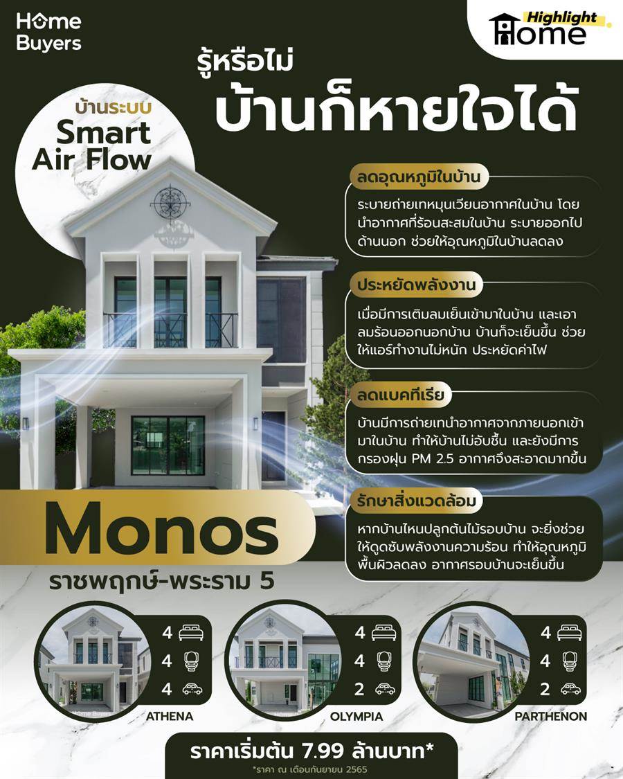  Monos ราชพฤกษ์-พระราม 5 บ้านเดี่ยวหายใจได้ด้วยระบบ Smart Air Flow