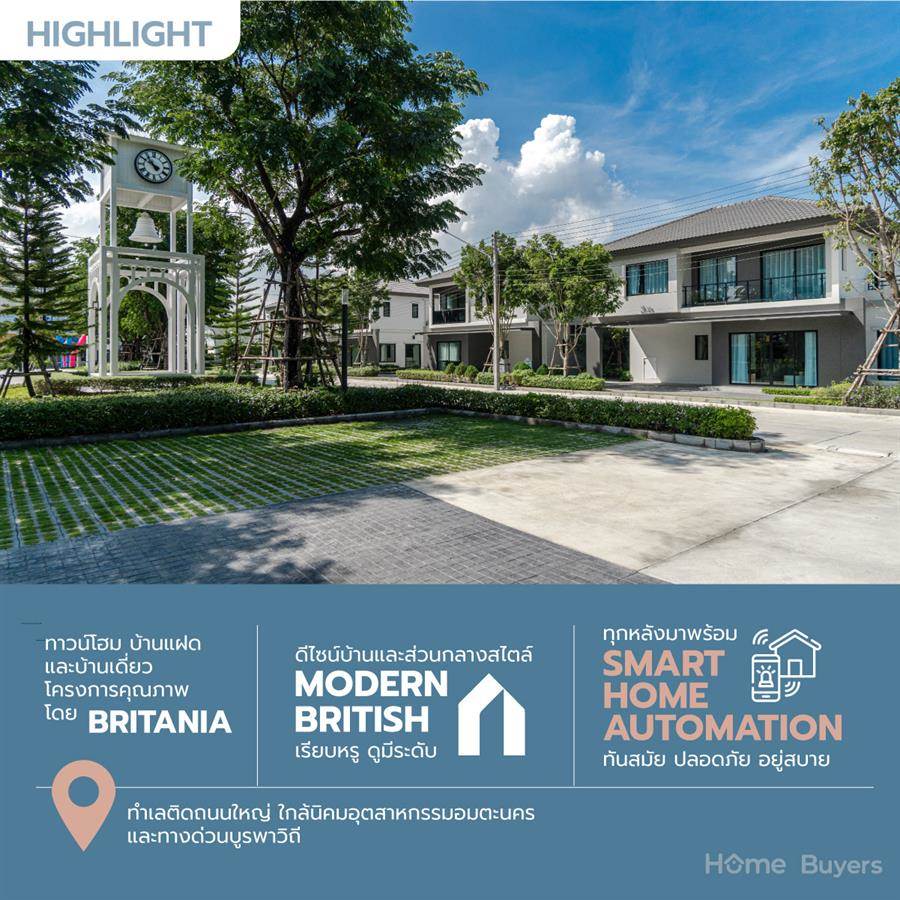 Britania อมตะ พานทอง บ้านเดี่ยวและบ้านแฝดสไตล์ Modern British ฟังก์ชัน Smart Home พร้อมส่วนกลางครบครันตอบโจทย์การใช้ชีวิตของทุกช่วงวัย