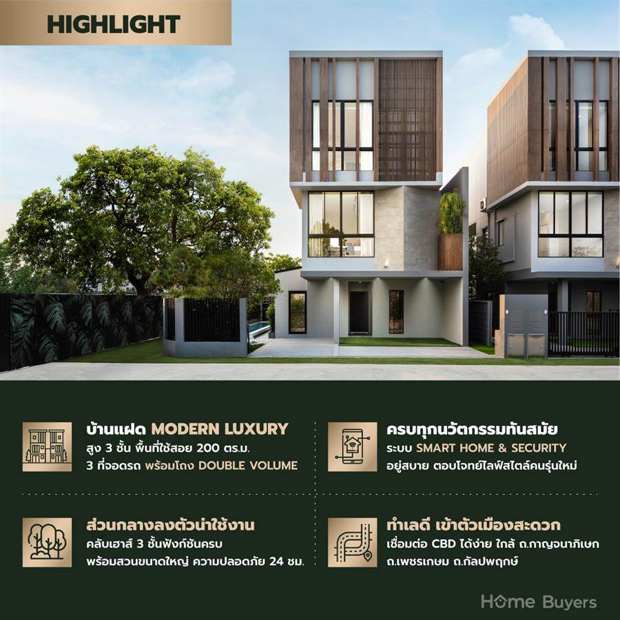 ทวี เพชรเกษม - กาญจนาภิเษก บ้านแฝด 3 ชั้นสไตล์ Modern Luxury ทำเลใกล้ ถ.กาญจนาภิเษก และเดอะ มอลล์ บางแค