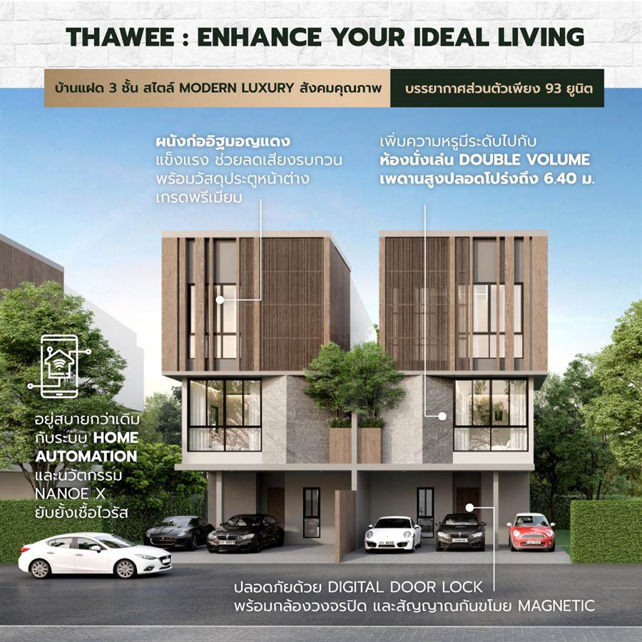 ทวี เพชรเกษม - กาญจนาภิเษก บ้านแฝด 3 ชั้นสไตล์ Modern Luxury ทำเลใกล้ ถ.กาญจนาภิเษก และเดอะ มอลล์ บางแค