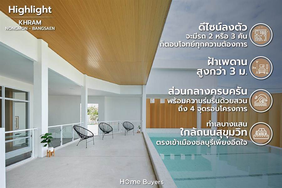 รีวิวทาวน์โฮม KHRAM Nongmon-Bangsaen บ้านสไตล์ Minimal Cozy ส่วนกลางครบ ทำเลใกล้ชายหาดบางแสน