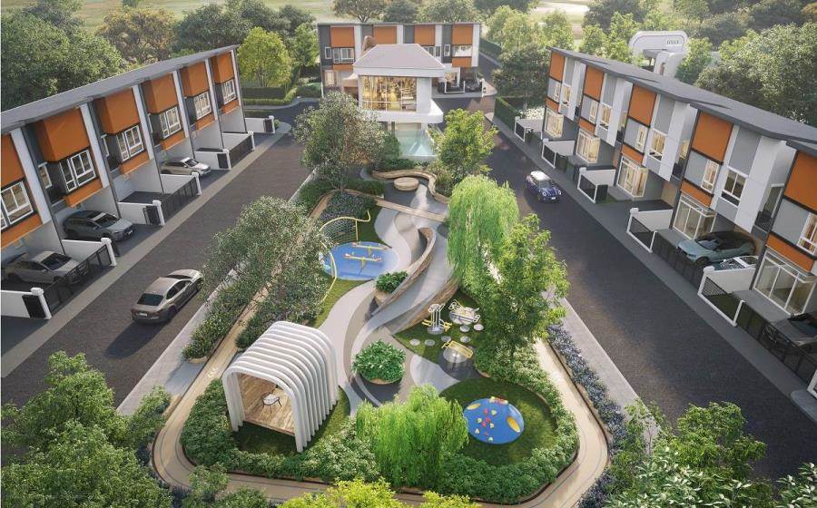 พรีวิวทาวน์โฮม โครงการใหม่ ก่ออิฐมอญแดง เฌอ ราชพฤกษ์ - พระราม 5