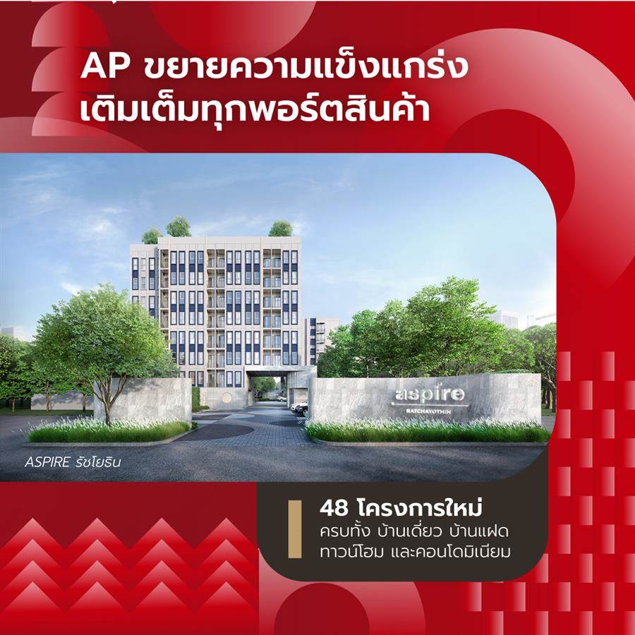 AP ย้ำปี 2567 เป็นปีของตัวจริง! ขยายพอร์ตทั่วไทย พร้อมเปิดตัว 48 โครงการใหม่ มูลค่ากว่า 58,000 ล้านบาท AP ย้ำปี 2567 เป็นปีของตัวจริง! ขยายพอร์ตทั่วไทย พร้อมเปิดตัว 48 โครงการใหม่ มูลค่ากว่า 58,000 ล้านบาท