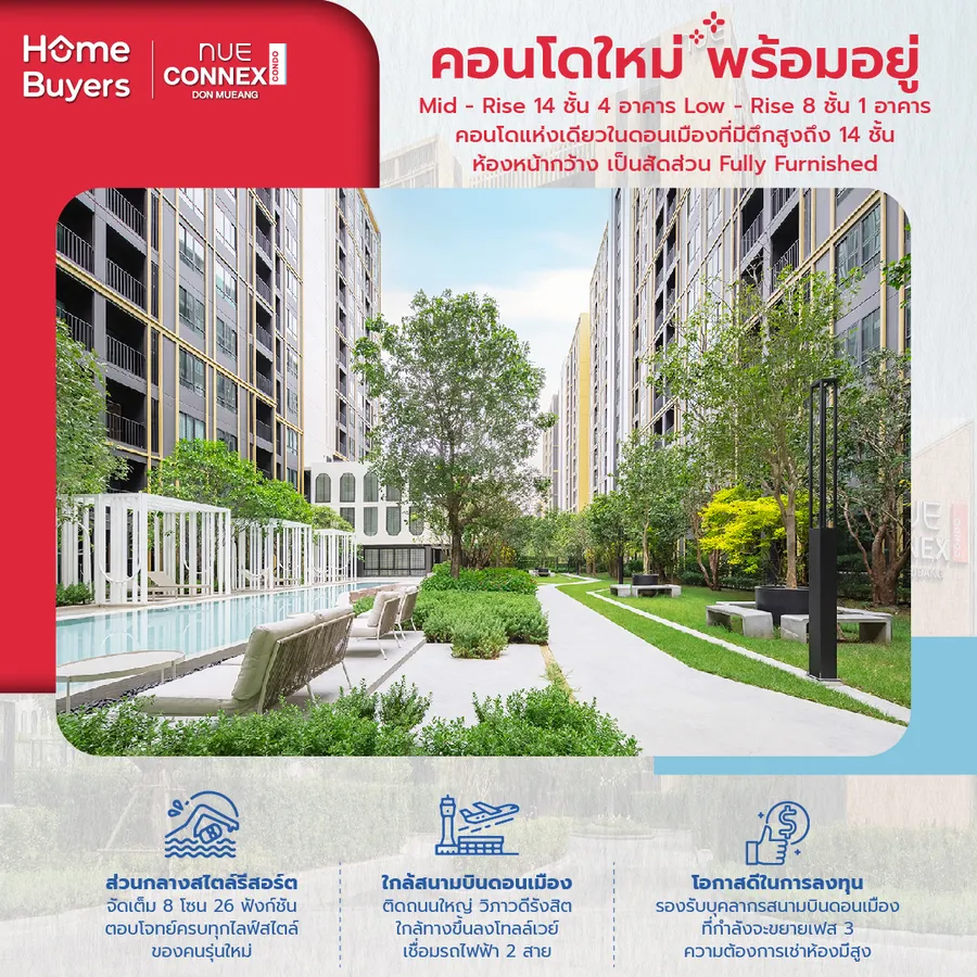 Nue Connex Condo Don Mueang คอนโดใหม่พร้อมอยู่ ทำเลศักยภาพใกล้สนามบินดอนเมือง