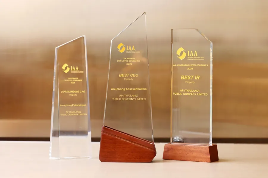 เอพี ไทยแลนด์ ผู้นำอสังหาฯ ไทย  รับ 3 รางวัลเกียรติยศ IAA AWARDS 2026 จากสมาคมนักวิเคราะห์การลงทุน ตอกย้ำพันธสัญญาการดำเนินธุรกิจด้วยความโปร่งใสและมั่นคง สู่ความเชื่อมั่นจากตลาดทุน