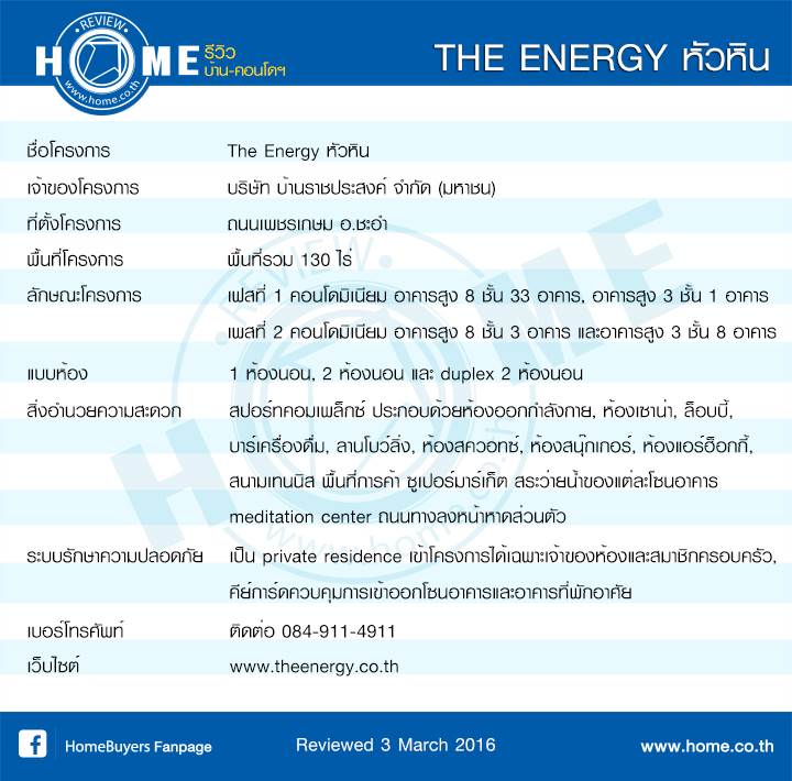 รีวิวคอนโด ดิ เอนเนอร์จี้ หัวหิน-ชะอำ