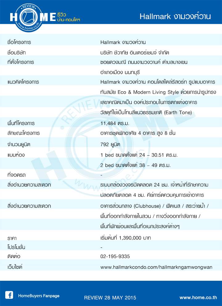รีวิวคอนโดใหม่ ฮอลล์มาร์ค งามวงศ์วาน รีวิวคอนโดใหม่ ฮอลล์มาร์ค งามวงศ์วาน
