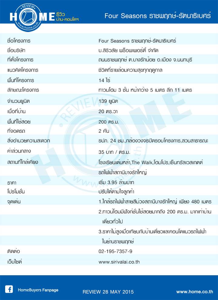 รีวิวบ้านใหม่โครงการ โฟร์ ซีซั่น ราชพฤกษ์-รัตนาธิเบศร์ รีวิวบ้านใหม่โครงการ โฟร์ ซีซั่น ราชพฤกษ์-รัตนาธิเบศร์