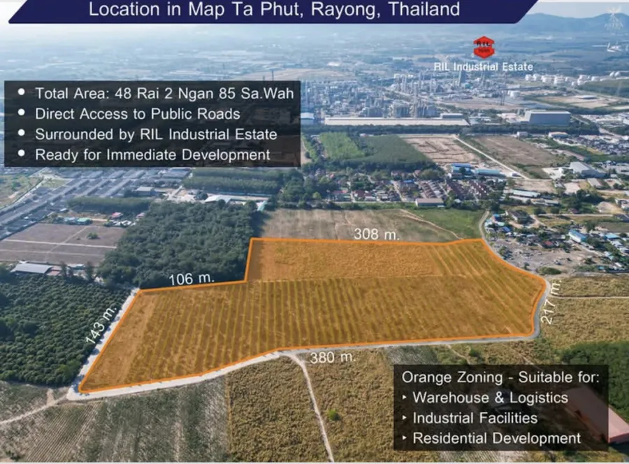 ขายที่ดินศักยภาพสูง ทำเลทอง 48-2-85 ไร่ ต.มาบตาพุด