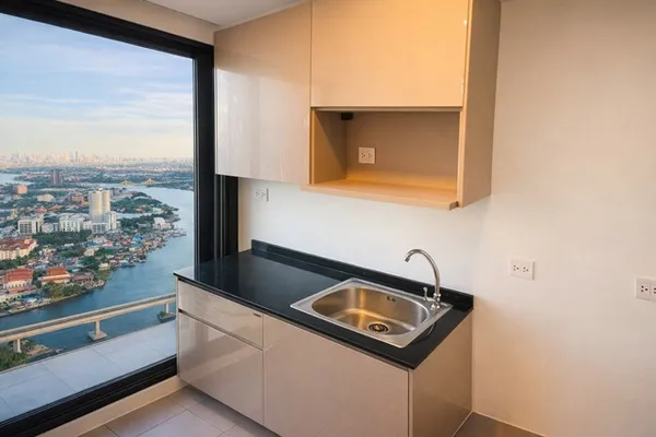 ตลาดนกฮูก ให้เช่า คอนโด วิวแม่น้ำเจ้าพระยา the Politan Rive 31 ตรม. 1 นอน 2 แอร์ สนามบินน้ำ