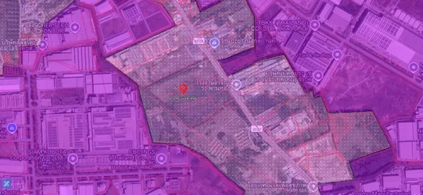 ขายที่ดิน 46 ไร่ ผังสีสีม่วงจุดขาว ถนนเส้น 3127 สวยติดถนน ติด Amata City ชลบุรี