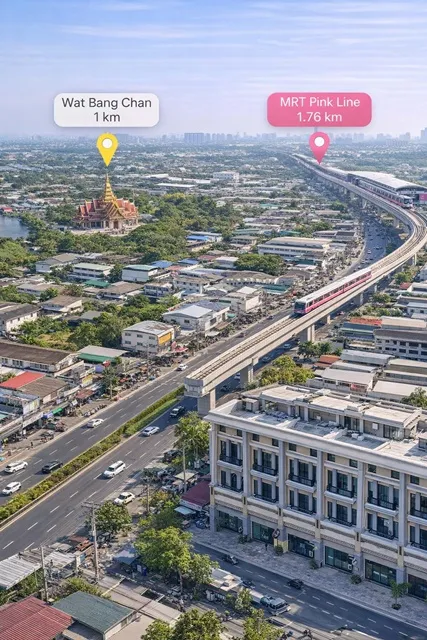 ทำเลถนนใหญ่ พระยาสุเรนทร์ ใกล้รถไฟฟ้าสายสีชมพู ให้เช่าอาคารพาณิชย์ 4ชั้น หทัยราษฏร์ รามอินทรา 105-111 MRTนพรัตน์ 2.4 กม.