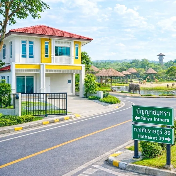 สาธิตพัฒนา 3นอน ซาฟารีเวิลด์ บ้านเดี่ยว 2 ชั้น 70 ตร.ว. 280 ตร.ม. เฟอร์ครบ ถนนปัญญาอินทราและทางด่วน หทัยราษฎร์39 บ้านเดี