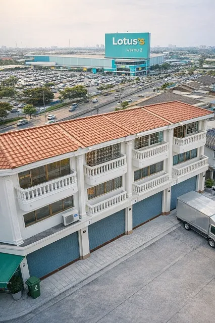 อาคารให้เช่า 3.5 ชั้น 3 นอน ใกล้โลตัส พระราม 2 800 ม.และ บิ๊กซี พระราม 2 16 ตร.วา. 220 ตร.ม. ตลาดบางขุนเทียน 1.9 กม. เที