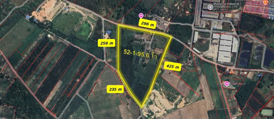 ขายที่ดินแปลงใหญ่  ผังสีส้มลาย ศักยภาพสูง 52-1-95.