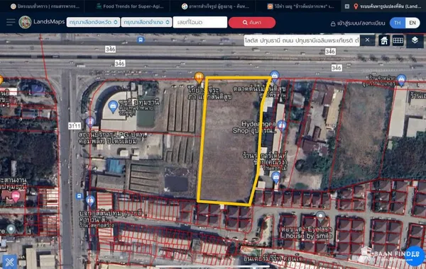 ให้เช่าที่ดินเปล่า 6 ไร่เศษ ติดถนน 346 (รังสิต-ปทุมธานี) หน้ากว้างติดถนน 70 เมตร ใกล้แยกสันติสุข เมืองปทุมธานี