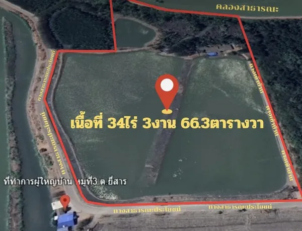 ขายที่ดินแปลงใหญ่ จังหวัดสมุทรสงคราม 34 ไร่ 3 งาน 66 ตารางวา ติดถนนและคลอง เหมาะพัฒนาโครงการ