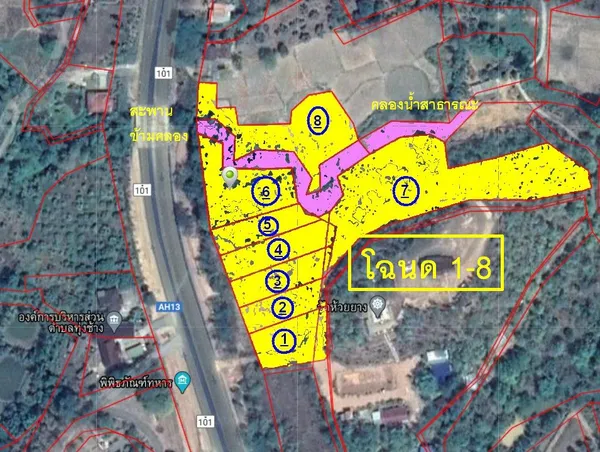 ขายที่ดินเปล่า 14 ไร่ ตรงข้าม อบต. ทุ่งช้าง ติดถนน 8 เลน สาย 101 ถนนสายน่าน-ลาว โรงไฟฟ้าหงสา จ.น่าน  ทางไป สปป.ลาว
