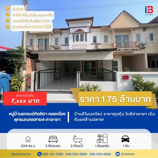 ขายทาวน์โฮม 2 ชั้น หมู่บ้านแกรนกิตติยา คลองโยง  ( กำลังรีโนเวท )