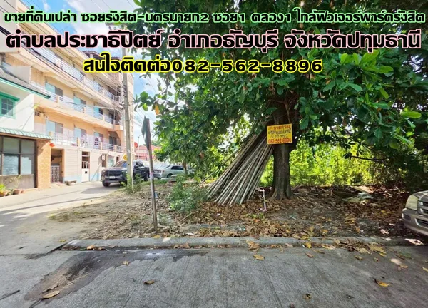 ขายที่ดินเปล่า ซอยรังสิต-นครนายก2 ซอย1 คลอง1 ใกล้ฟิวเจอร์พาร์ครังสิต
