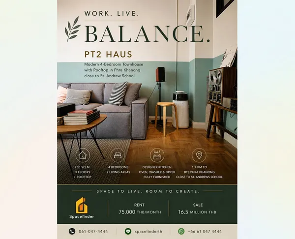 Work Live Balance PT2 Haus ทาวน์เฮาส์โมเดิร์น 3 ชั้น 4 ห้องนอน พร้อมดาดฟ้า ในย่านพระโขนง ใกล้โรงเรียนเซนต์แอนดรูว์