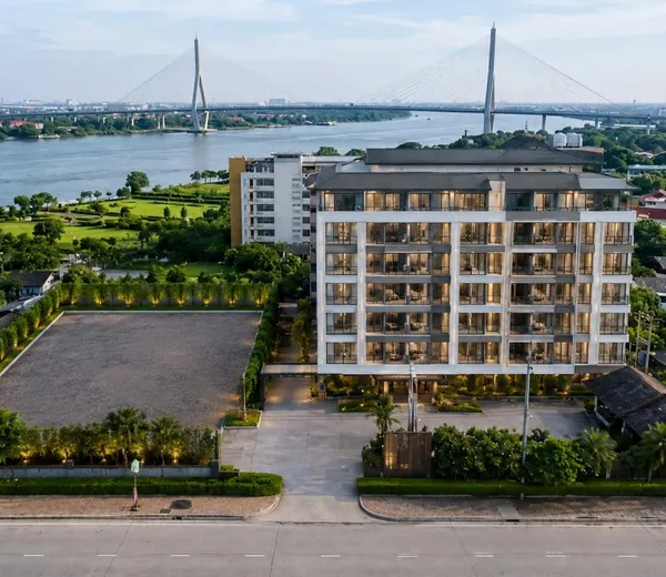 วิวแม่น้ำเจ้าพระยา 9ชั้น สะพานมหาเจษฎา100–161 ห้องพัก พร้อม 7 ห้องประชุม เกาะเกร็ด โรงแรม 4–5ดาว MRT สะพานพระนั่งเกล้า 8