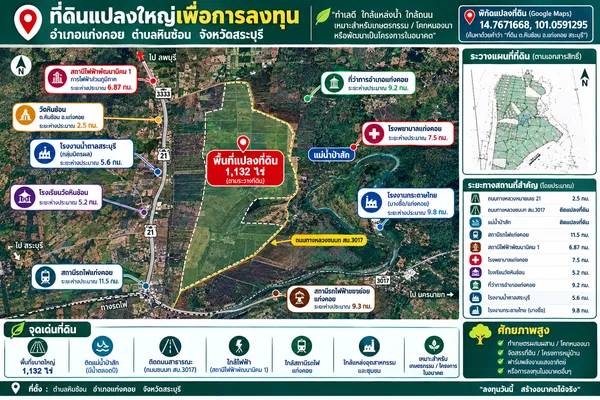 ขายที่ดินเปล่า ทำเลดี ติดถนนดำ ตำบลหินซ้อน อำเภอแก่งคอย จังหวัดสระบุรี 
