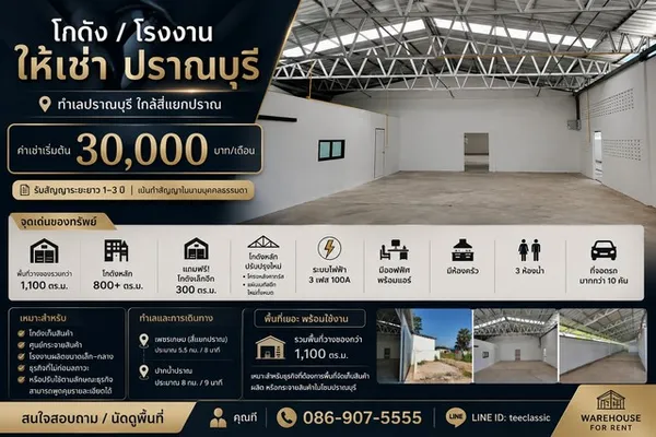 โกดัง / โรงงานให้เช่า | ปราณบุรี ทำเลปราณบุรี ใกล้สี่แยกปราณ
